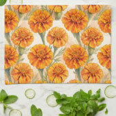Orange marigold flowers pattern theedoek (Gevouwen)