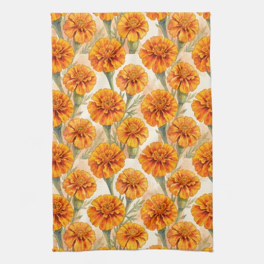Orange marigold flowers pattern theedoek (Verticaal)