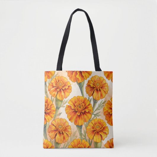 Orange marigold flowers pattern tote bag (Voorkant)