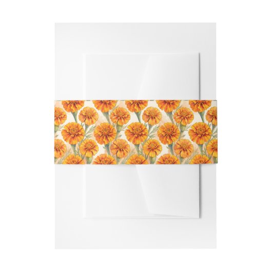 Orange marigold flowers pattern uitnodigingen wikkel (Voorkant Voorbeeld)