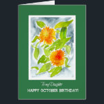 Orange Marigolds for Daughter October Birthday<br><div class="desc">A pretty October Birthday Card for a Daughter,  with the October birth-month flowers,  bright orange Pot Marigolds,  surrounds by a deep green border with white lettering. Het design is from a watercolour painting by Judy Adamson. Please feel free to personalised the inside message.</div>