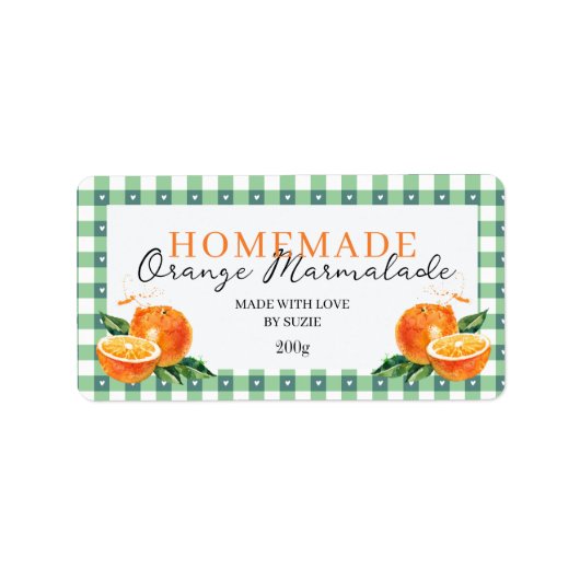 Orange Marmalade Jar Label Personalized Gingham  (Voorkant)