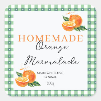 Orange Marmalade Jar Label Personalized Gingham 