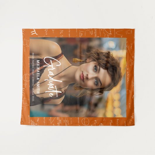 Orange Math Handwritten Script Photo Graduation  Wandkleed (Voorkant (horizontaal))