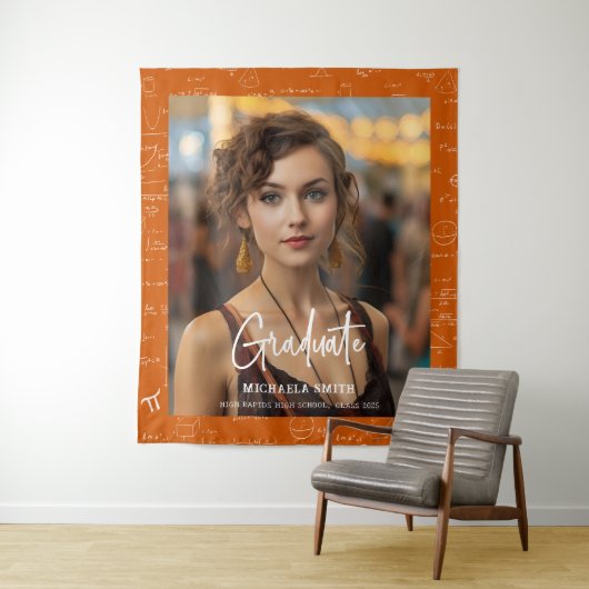 Orange Math Handwritten Script Photo Graduation  Wandkleed (In situ)