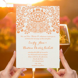 Orange Mehndi Lace Bohemian Wedding Invitation Kaart