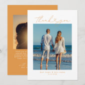 Orange | Minimalistische Eenvoudig Script Hart Wed Bedankkaart (Voorkant / Achterkant)