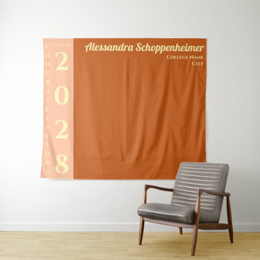 Orange Modern Graduation Party Backdrop Wandkleed (In Situ (horizontaal))