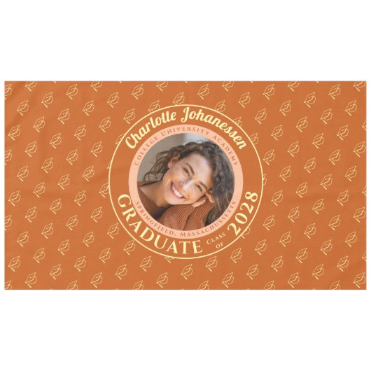 Orange Modern Graduation Photo Cap Pattern Tafelkleed (Voorkant (Horizontaal))