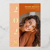 Orange Modern Photo Graduation Party Gold Folie Uitnodiging (Voorkant)