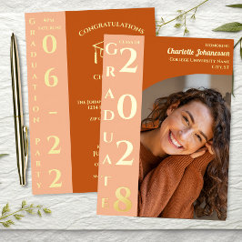 Orange Modern Photo Graduation Party Gold Folie Uitnodiging