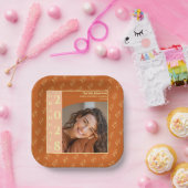 Orange Modern Photo Graduation Party Papieren Bordje (Feest)