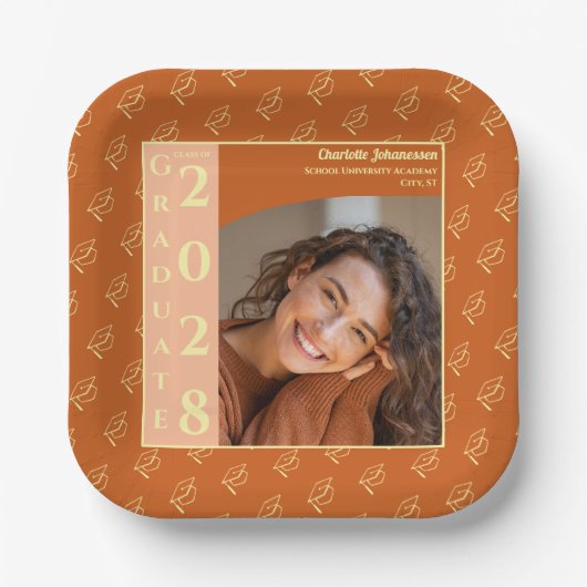Orange Modern Photo Graduation Party Papieren Bordje (Voorkant)