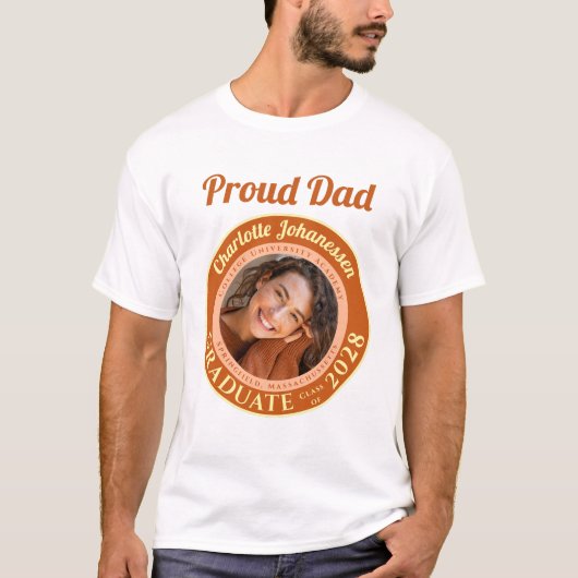 Orange Modern Photo Proud Dad Graduation T-Shirt (Voorkant)