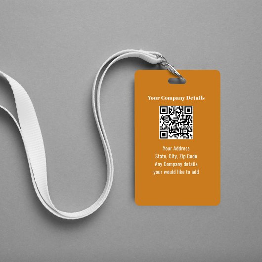 Orange Modern Photo QR Code Employee Badge