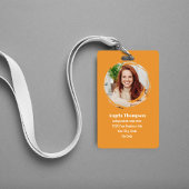 Orange Modern Photo QR Code Employee Badge
