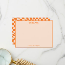 Orange Modern Retro Graduation 2026 Checker Bedankkaart