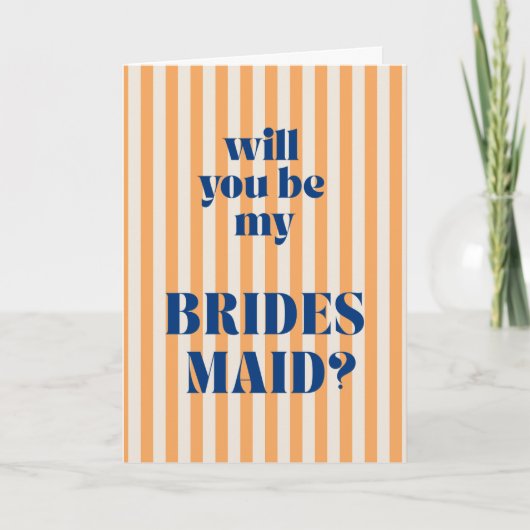 Orange Modern Stripe Bridesmaid Proposal Kaart (Voorkant)