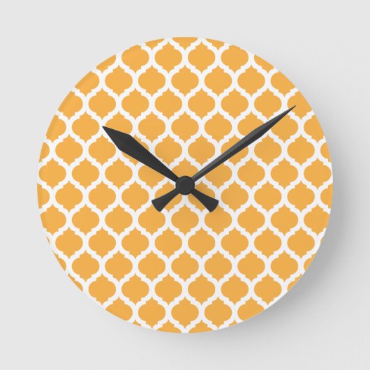Orange Moroccan Pattern Wall Clocks Ronde Klok (Voorkant)