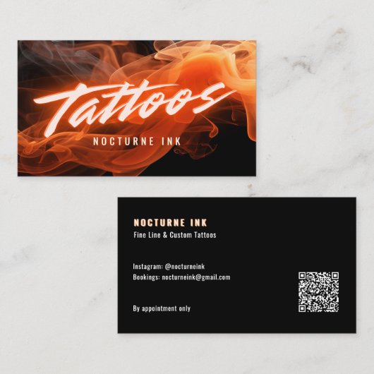 Orange Neon & Smoke Tattoo Artist QR Code Visitekaartje (Voorkant / Achterkant)