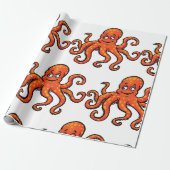 Orange Octopus Cartoon Ocean Sea Creature Cadeaupapier (Uitgerold)