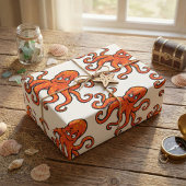 Orange Octopus Cartoon Ocean Sea Creature Cadeaupapier