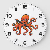 Orange Octopus Cartoon Ocean Sea Creature Grote Klok (Voorkant)