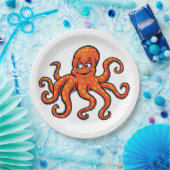 Orange Octopus Cartoon Ocean Sea Creature Papieren Bordje (Feest)