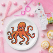 Orange Octopus Cartoon Ocean Sea Creature Papieren Bordje (Feest)
