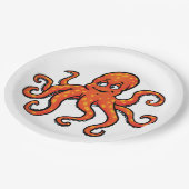 Orange Octopus Cartoon Ocean Sea Creature Papieren Bordje (Gekanteld)