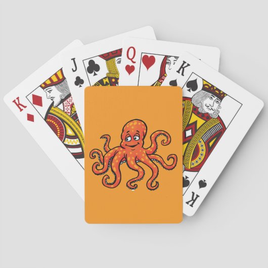 Orange Octopus Cartoon Ocean Sea Creature Pokerkaarten (Achterkant)