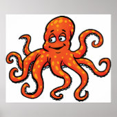 Orange Octopus Cartoon Ocean Sea Creature Poster (Voorkant)