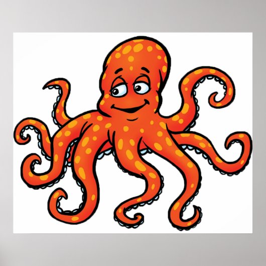 Orange Octopus Cartoon Ocean Sea Creature Poster (Voorkant)