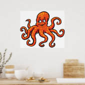 Orange Octopus Cartoon Ocean Sea Creature Poster (Keuken)