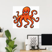 Orange Octopus Cartoon Ocean Sea Creature Poster (Thuiskantoor)