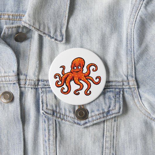 Orange Octopus Cartoon Ocean Sea Creature Ronde Button 7,6 Cm (In situ)