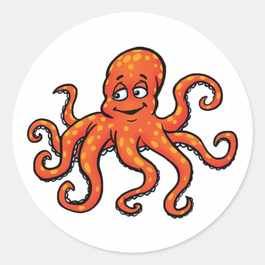 Orange Octopus Cartoon Ocean Sea Creature Ronde Sticker (Voorkant)