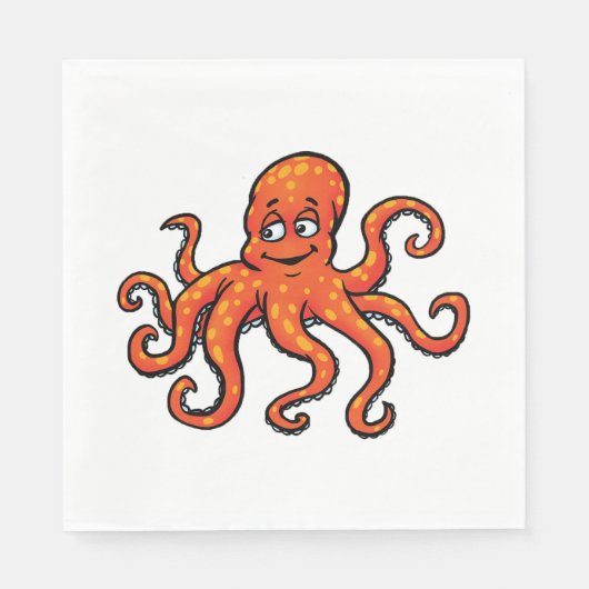 Orange Octopus Cartoon Ocean Sea Creature Servet (Voorkant)