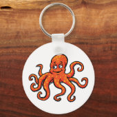 Orange Octopus Cartoon Ocean Sea Creature Sleutelhanger (Voorkant)