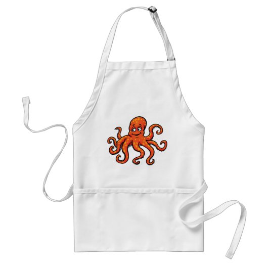 Orange Octopus Cartoon Ocean Sea Creature Standaard Schort (Voorkant)