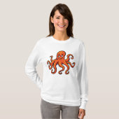 Orange Octopus Cartoon Ocean Sea Creature T-shirt (Voorkant volledig)