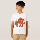 Orange Octopus Cartoon Ocean Sea Creature T-shirt (Voorkant volledig)
