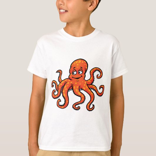 Orange Octopus Cartoon Ocean Sea Creature T-shirt (Voorkant)