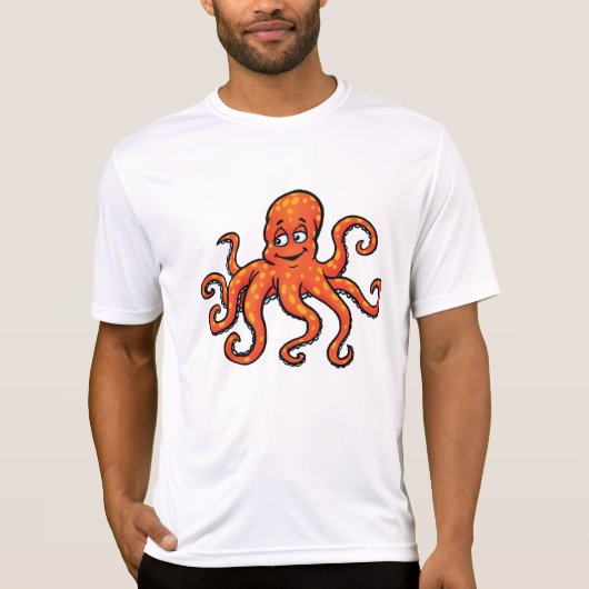Orange Octopus Cartoon Ocean Sea Creature T-shirt (Voorkant)