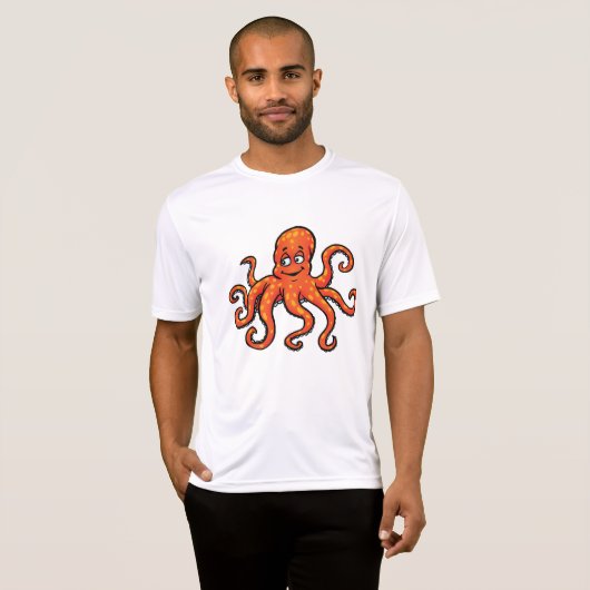 Orange Octopus Cartoon Ocean Sea Creature T-shirt (Voorkant volledig)