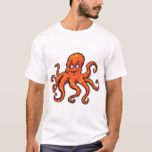 Orange Octopus Cartoon Ocean Sea Creature T-shirt (Voorkant)