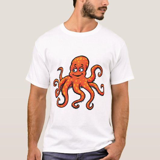 Orange Octopus Cartoon Ocean Sea Creature T-shirt (Voorkant)