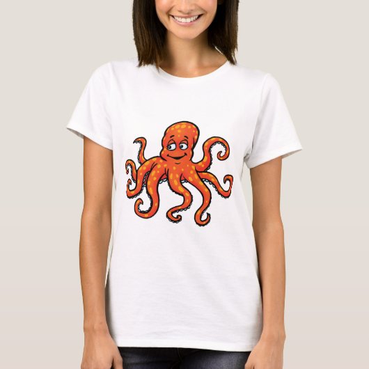 Orange Octopus Cartoon Ocean Sea Creature T-shirt (Voorkant)