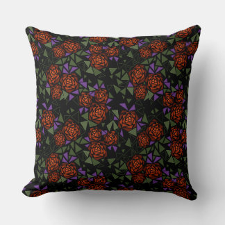 orange olive black mosaic floral pattern retro kussen