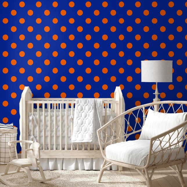 Orange On Blue Polka Dots Pattern Design  Behang (Creator heeft geüpload)